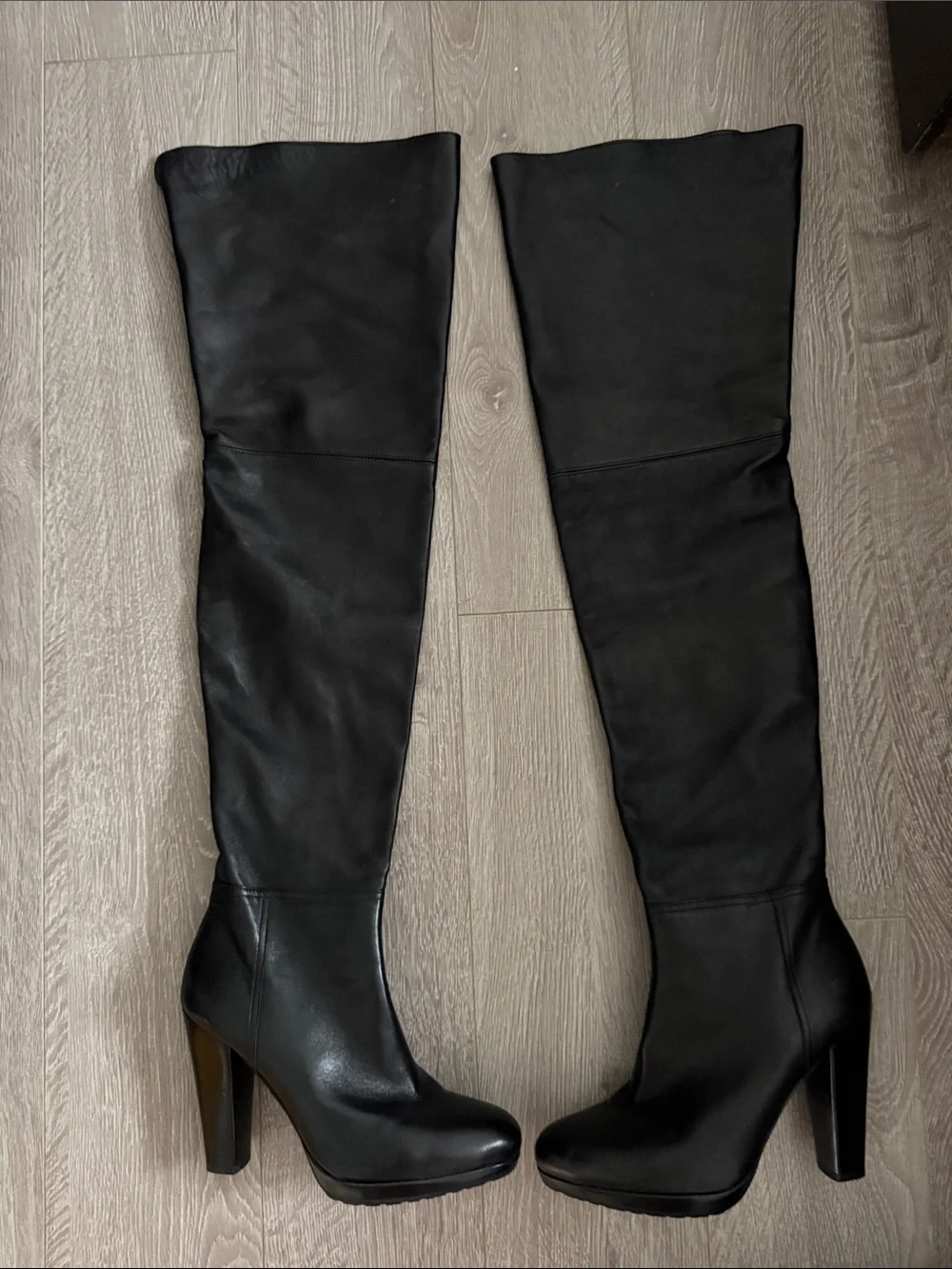 Stuart Weitzman Black Leather Over-the-Knee High Heel Boots